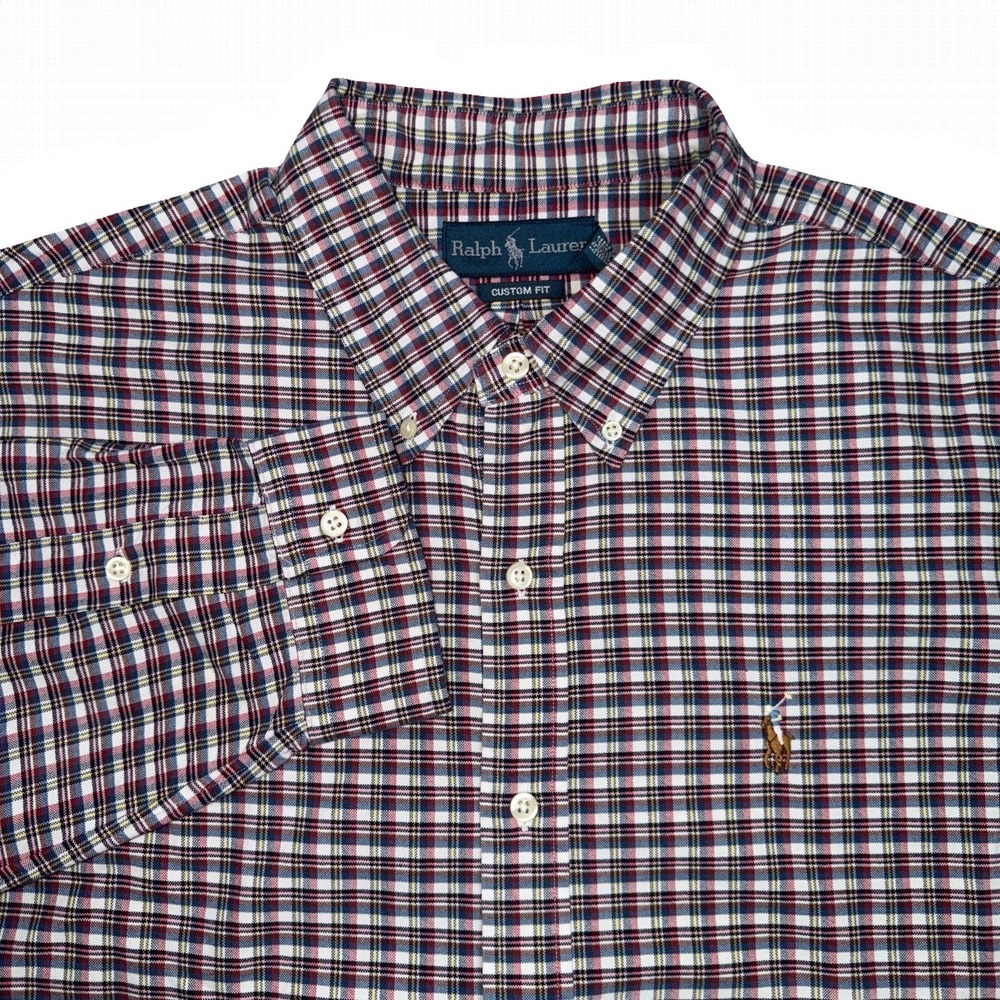Ralph Lauren Mens XL Button-Down Custom Fit‎ Long Sleeve Plaid Flesh Pony Shirt - Picture 7 of 15